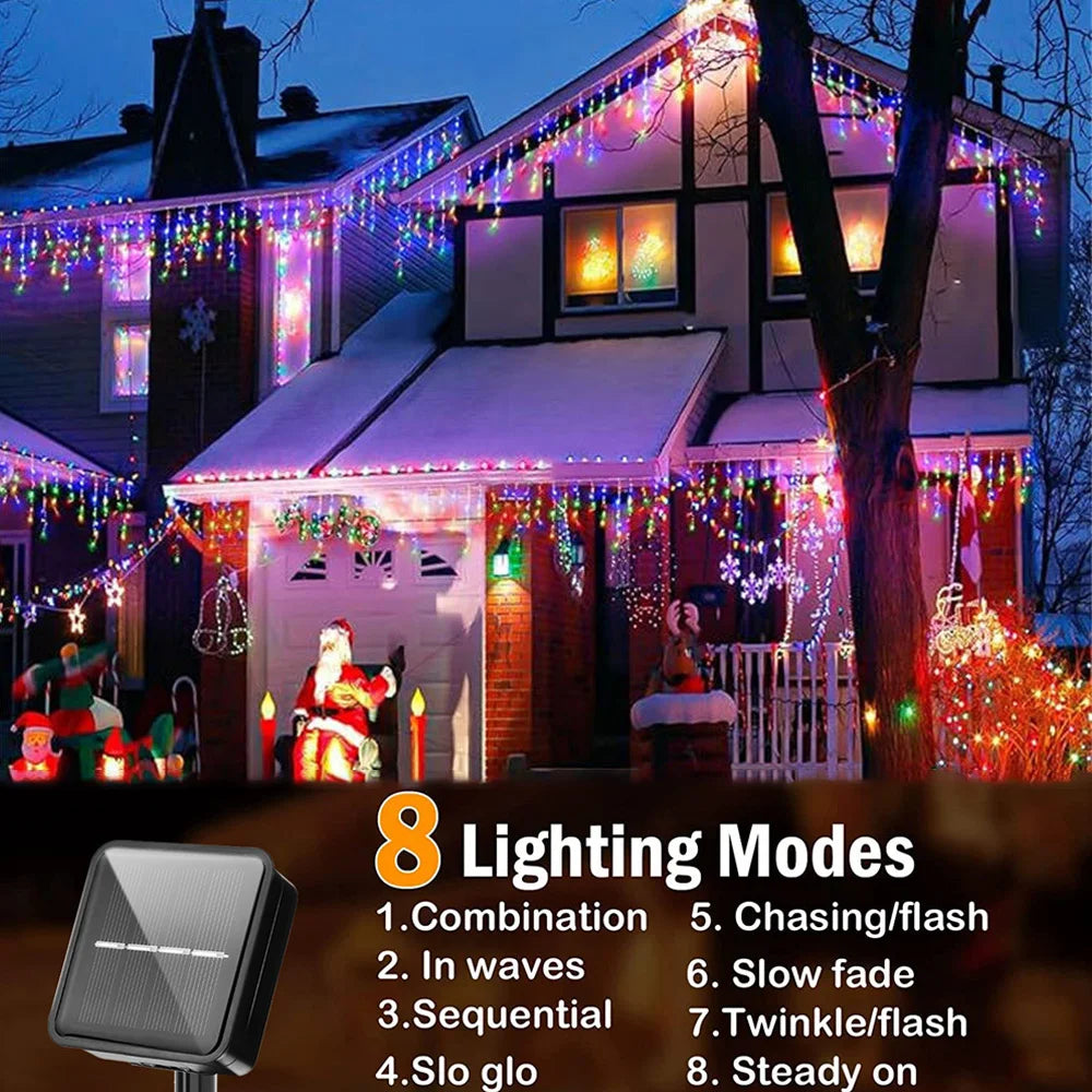 Solar LED Icicle Christmas Lights