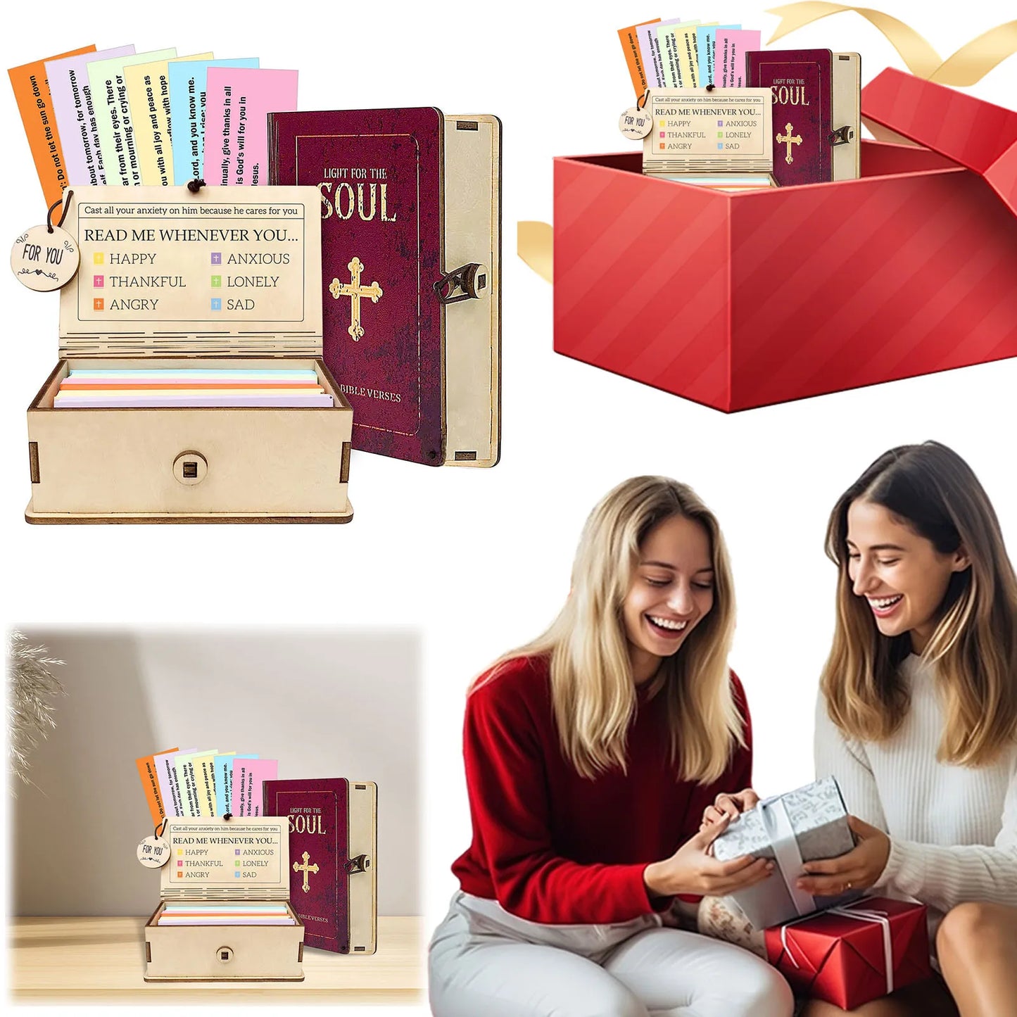 Wooden Bible Verse Cards Box Bible 150 Verses Storage Wooden Box Portable Daily Inspiration Scripture Prayer Organization