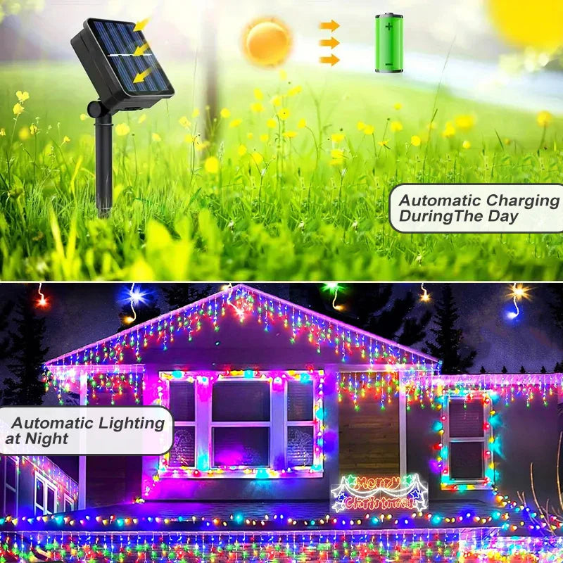 Solar LED Icicle Christmas Lights