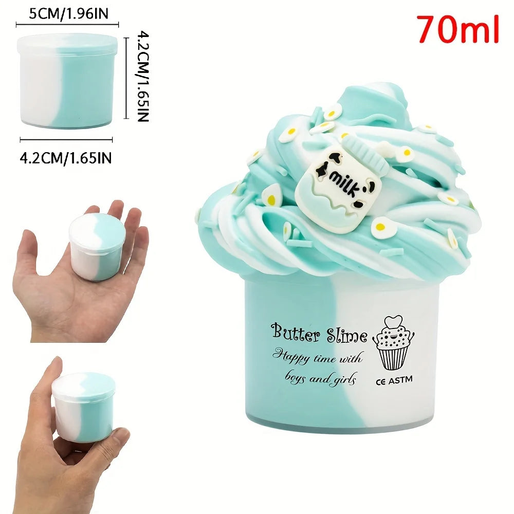 2.37oz Fluffy Two-Tone Butter Slime Super Soft Clay Stretchy Non-sticky Party Favors Slime Charms Toys Education Birthday Gifts