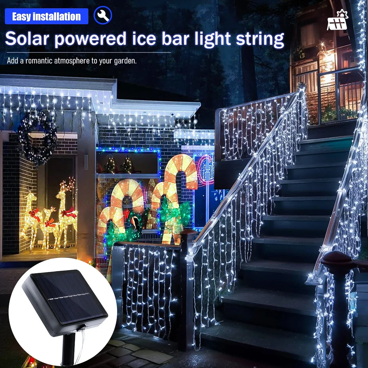 Solar LED Icicle Christmas Lights