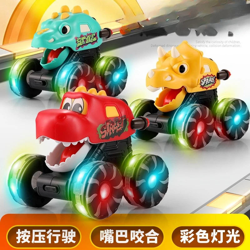 “DinoGlow™ Light-Up Car – Flashing Inertia Toy with LED Wheels | Perfect Christmas Gift for Kids”