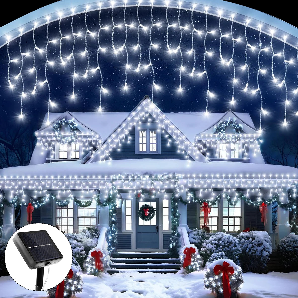 Solar LED Icicle Christmas Lights