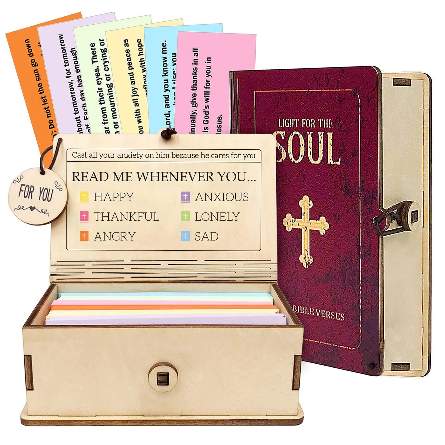 Wooden Bible Verse Cards Box Bible 150 Verses Storage Wooden Box Portable Daily Inspiration Scripture Prayer Organization