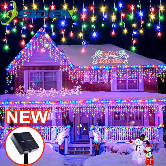 Solar LED Icicle Christmas Lights