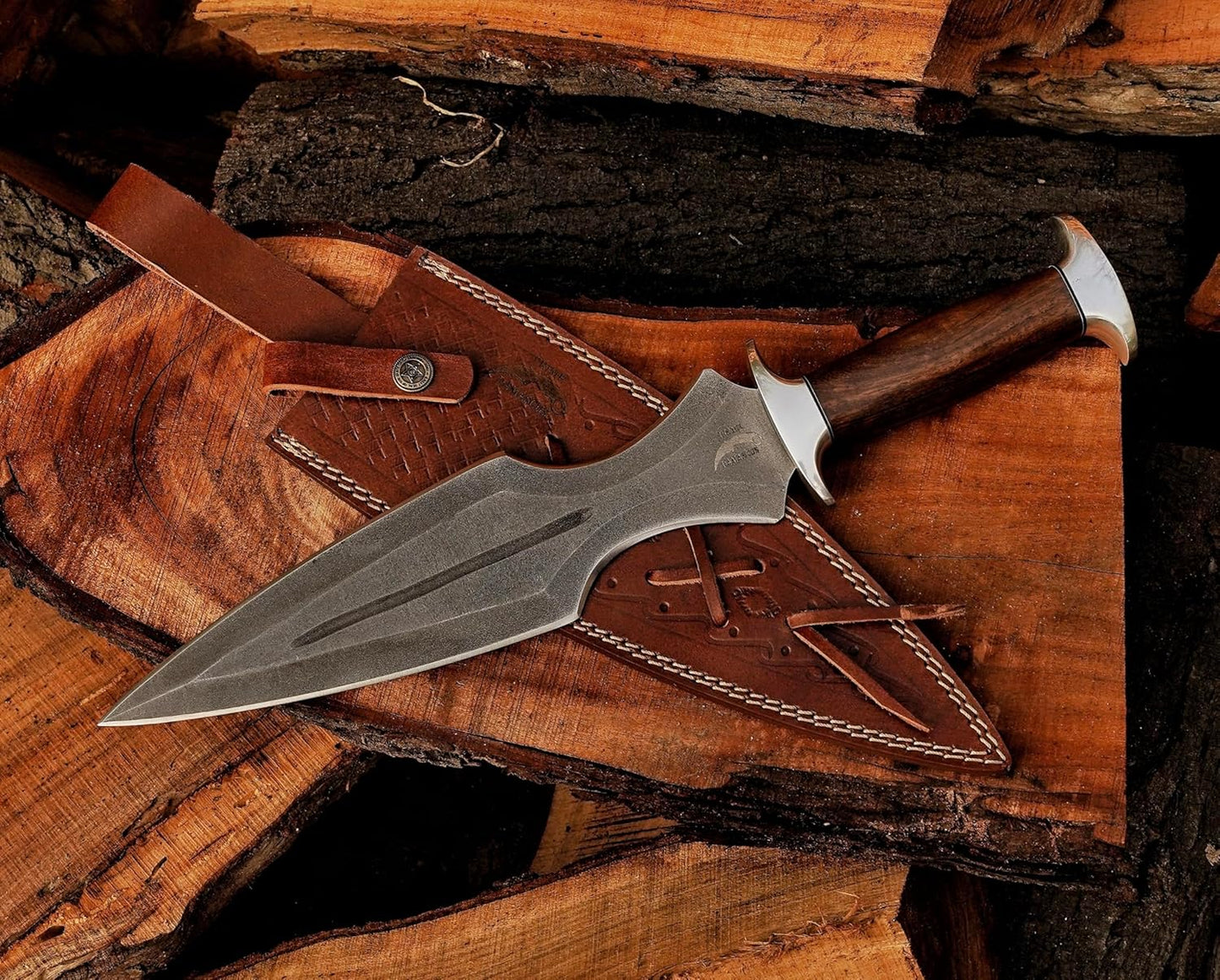 Handmade Dagger Knife with Leather Sheath- Double Edge Knife for Camping Work- Best Handmade Gif