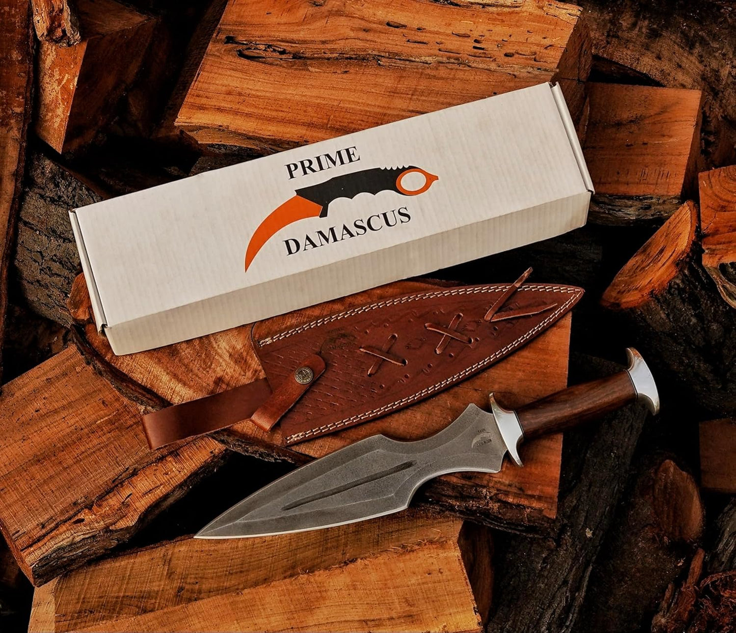 Handmade Dagger Knife with Leather Sheath- Double Edge Knife for Camping Work- Best Handmade Gif