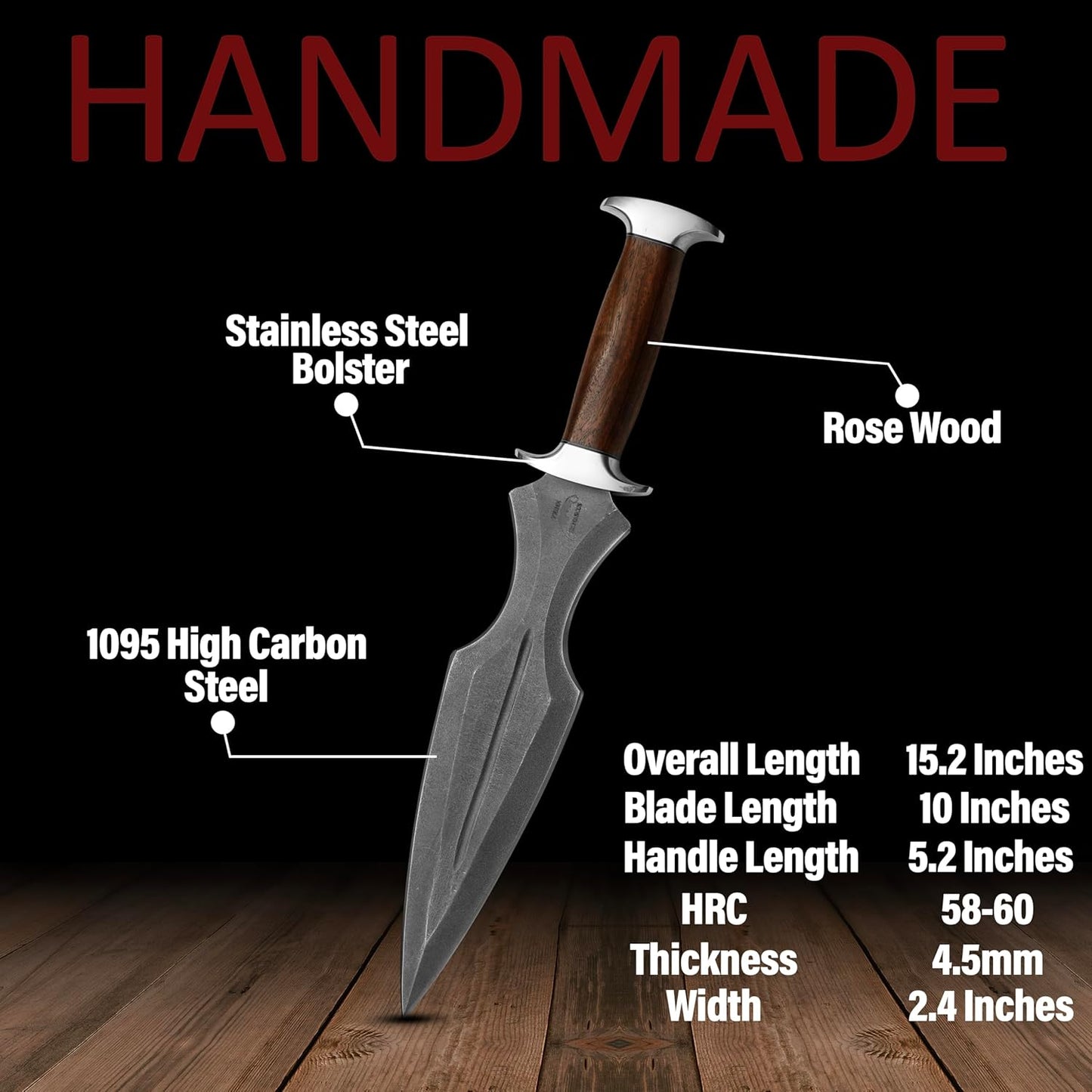 Handmade Dagger Knife with Leather Sheath- Double Edge Knife for Camping Work- Best Handmade Gif